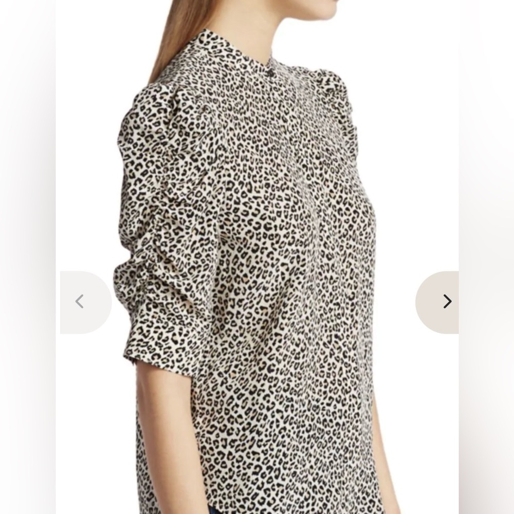 FRAME Leopard Caramel Multi Shirred Button up Medium M Top Shirt Blouse - Picture 2 of 10
